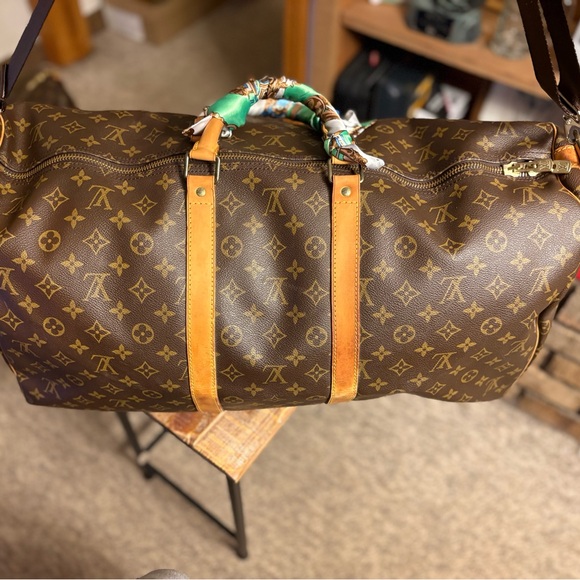 Louis Vuitton Brown Monogram Canvas Keepall 55 Duffel Bag with unbranded strap - Picture 6 of 16